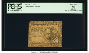 image for: Continental Currency February 26, 1777 $2 PCGS Apparent Very Fine 20....