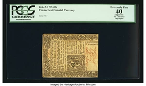 image for: Connecticut January 2, 1775 40s Slash Cancel PCGS Apparent Extremely Fine 40....