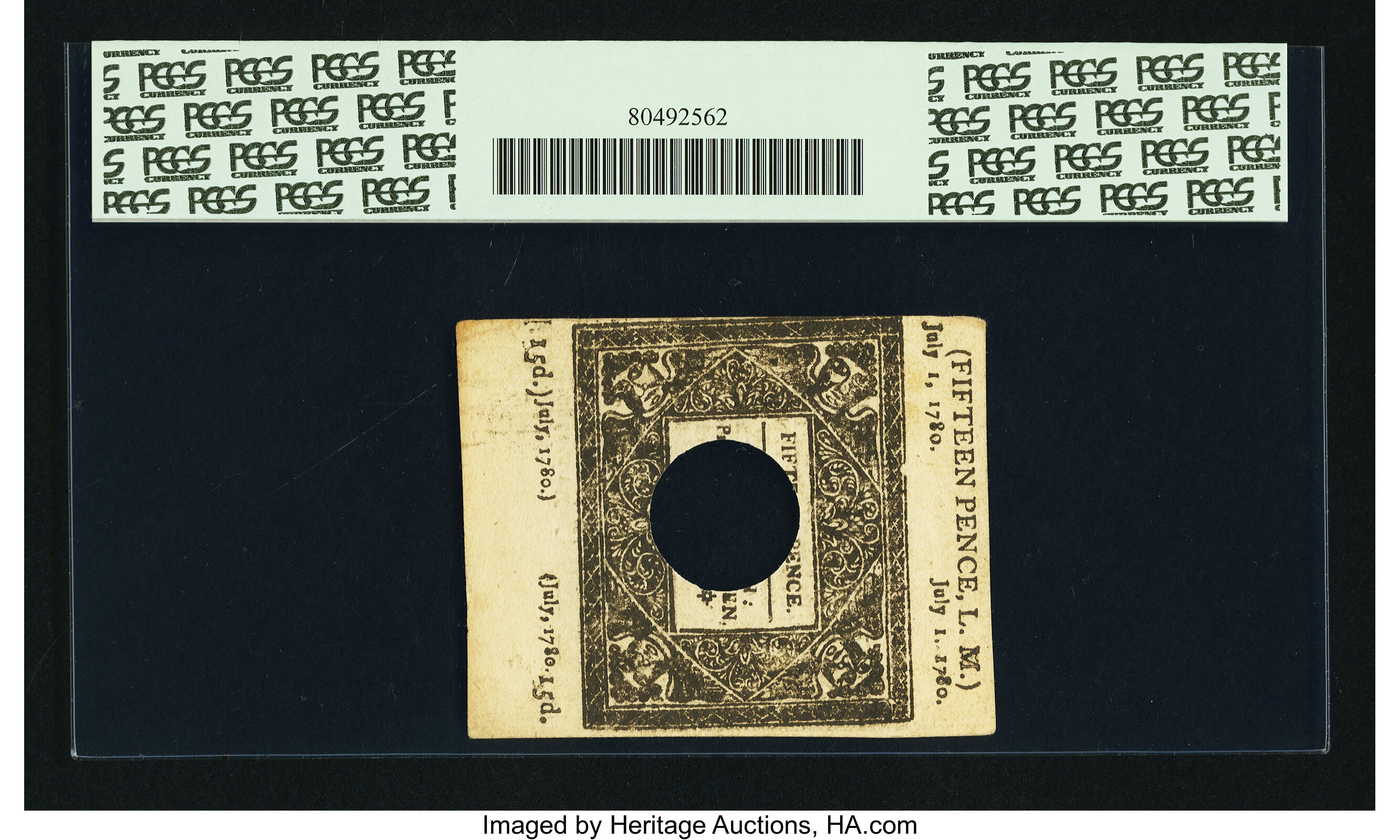 image for: Connecticut July 1, 1780 1s 3d Hole Cancel PCGS Choice About New 55....
