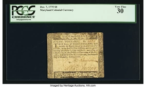 image for: Maryland December 7, 1775 $8 PCGS Very Fine 30....