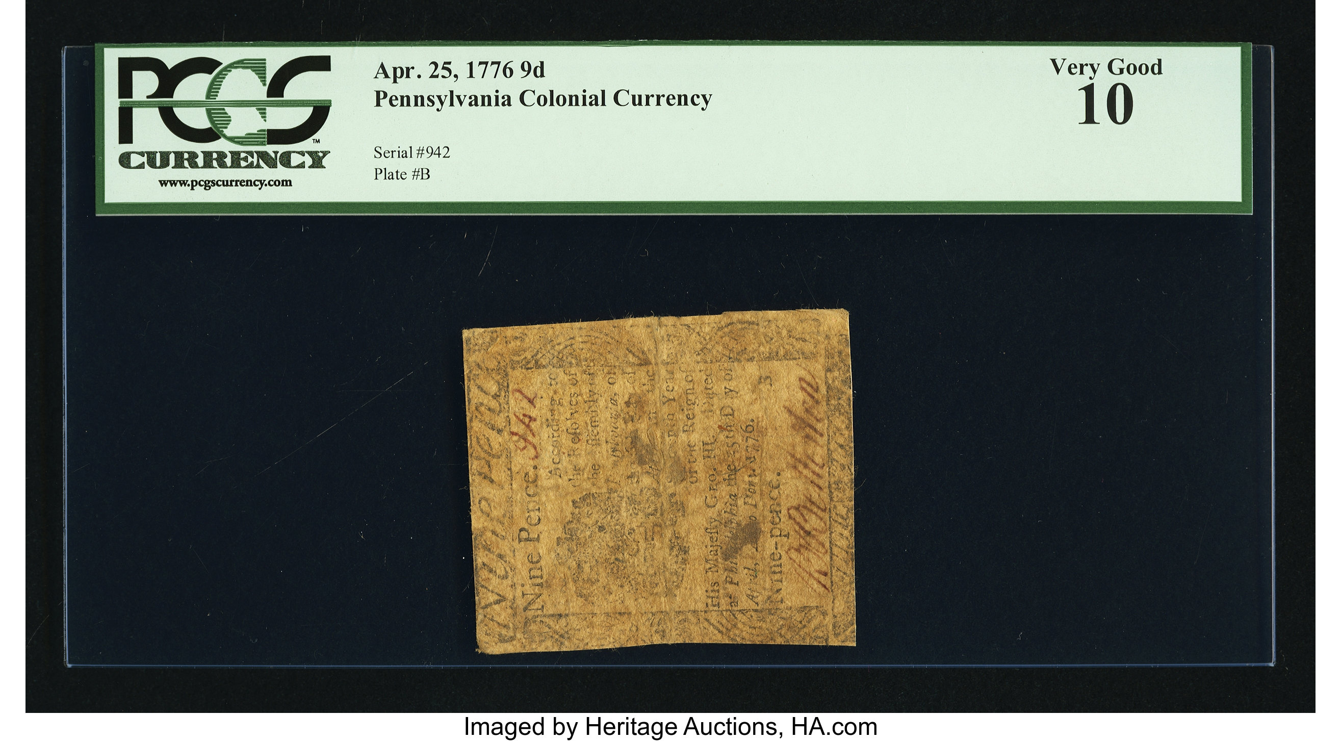 image for: Pennsylvania April 25, 1776 9d PCGS Very Good 10....