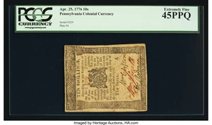 image for: Pennsylvania April 25, 1776 10s PCGS Extremely Fine 45PPQ....
