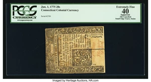 image for: Connecticut June 1, 1775 20s Slash Cancel PCGS Apparent Extremely Fine 40....