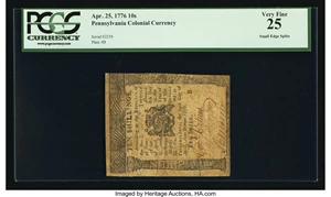 image for: Pennsylvania April 25, 1776 10s PCGS Very Fine 25....
