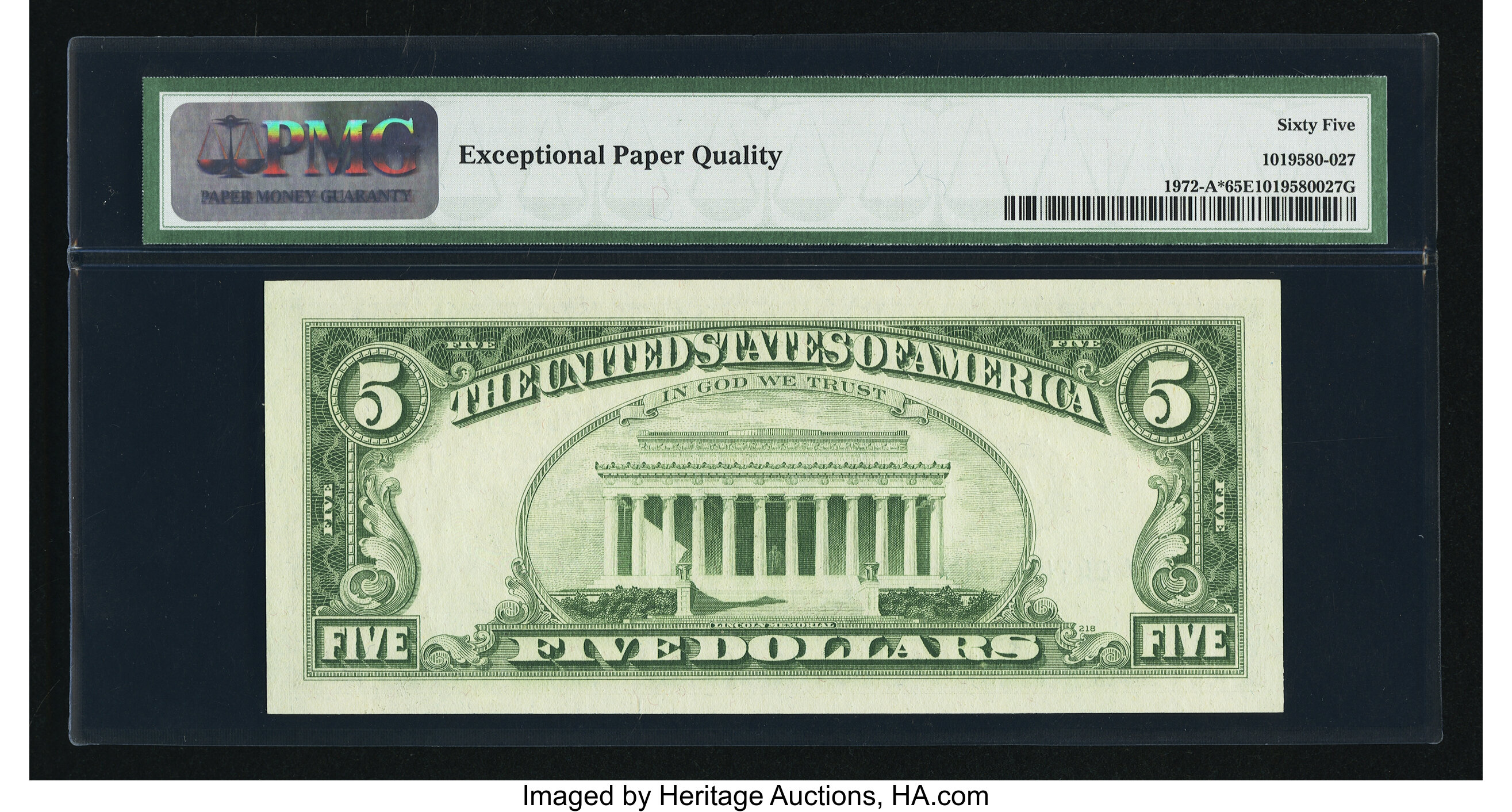 image for: Fr. 1972-A* $5 1969C Federal Reserve Note. PMG Gem Uncirculated 65 EPQ....