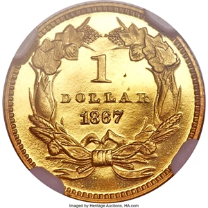 image for: 1867 G$1 PR66 Cameo NGC....