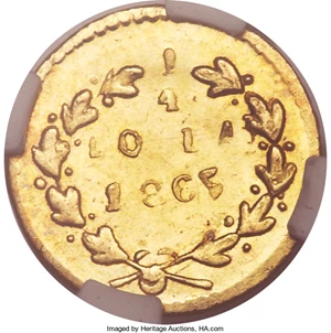 image for: 1865 25C Liberty Round 25 Cents, BG-802, Low R.5, MS66 NGC....