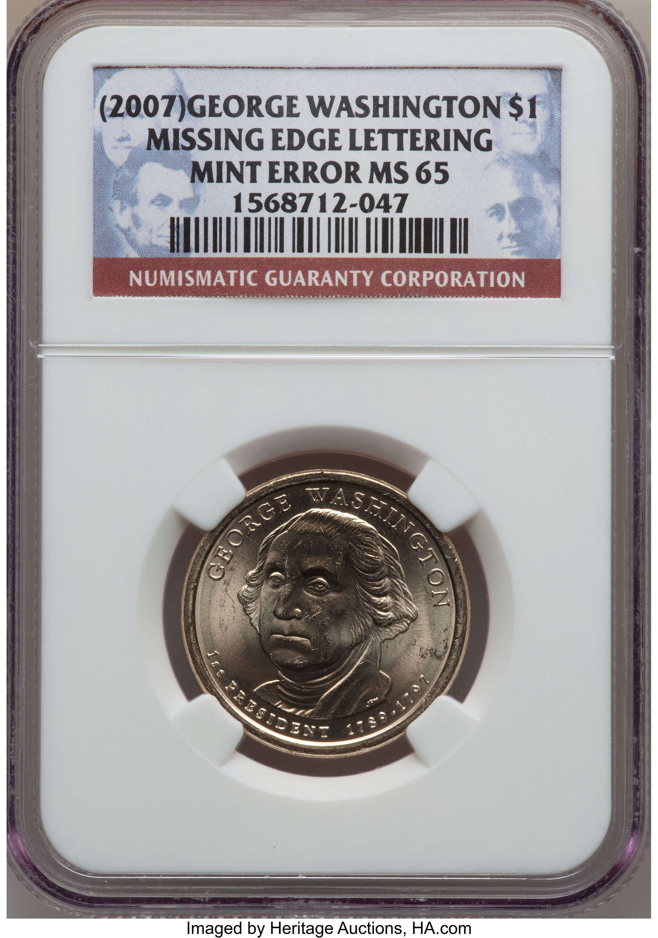 image for: 2007 $1  George Washington Missing Edge Lettering MS65 NGC. NGC Census: (25780/3120). PCGS Population (0/1).   (#396509)...