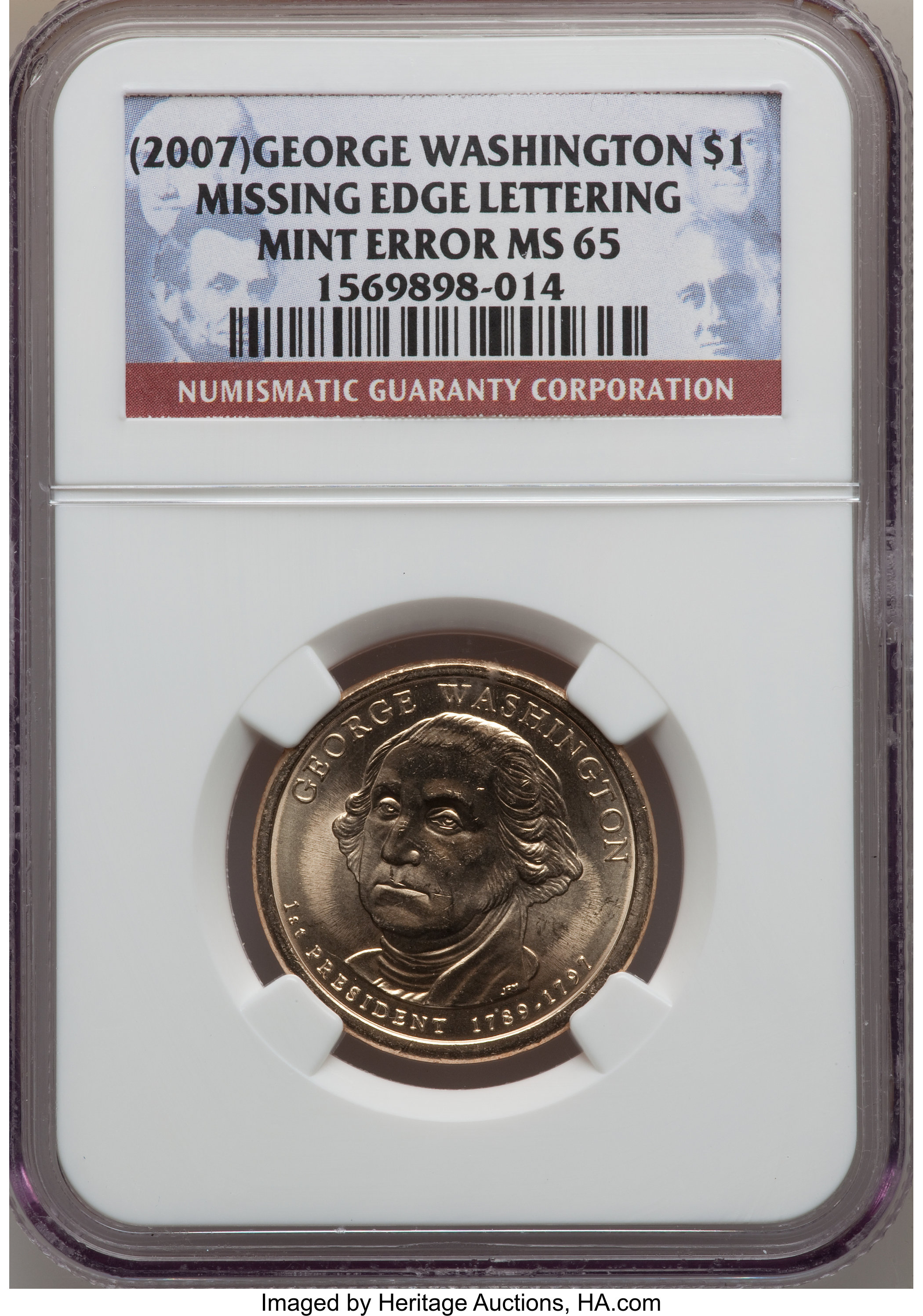 image for: 2007 $1  George Washington Missing Edge Lettering MS65 NGC. NGC Census: (25780/3120). PCGS Population (0/1).   (#396509)...