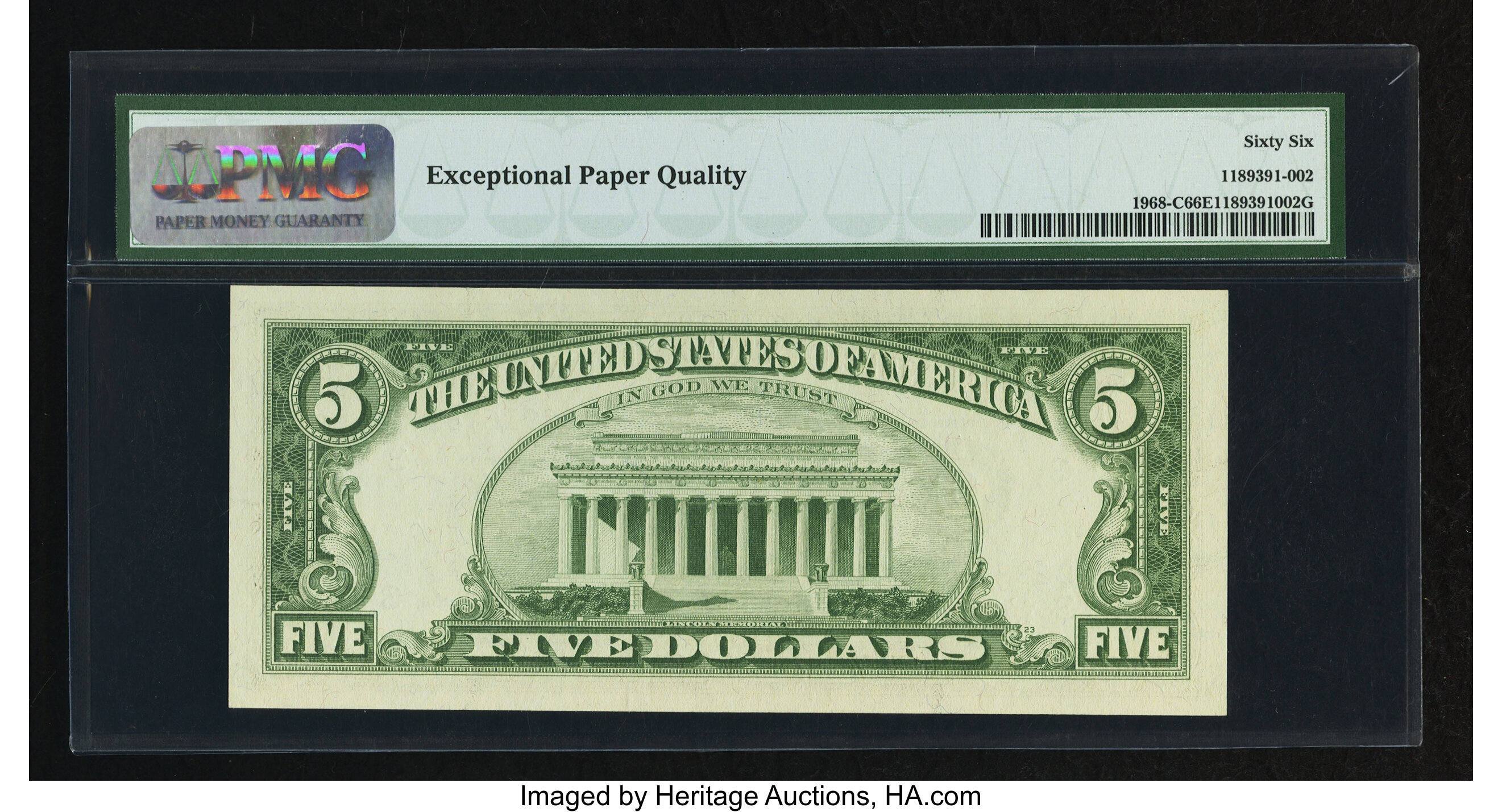 image for: Fr. 1968-C $5 1963A Federal Reserve Note. PMG Gem Uncirculated 66 EPQ....