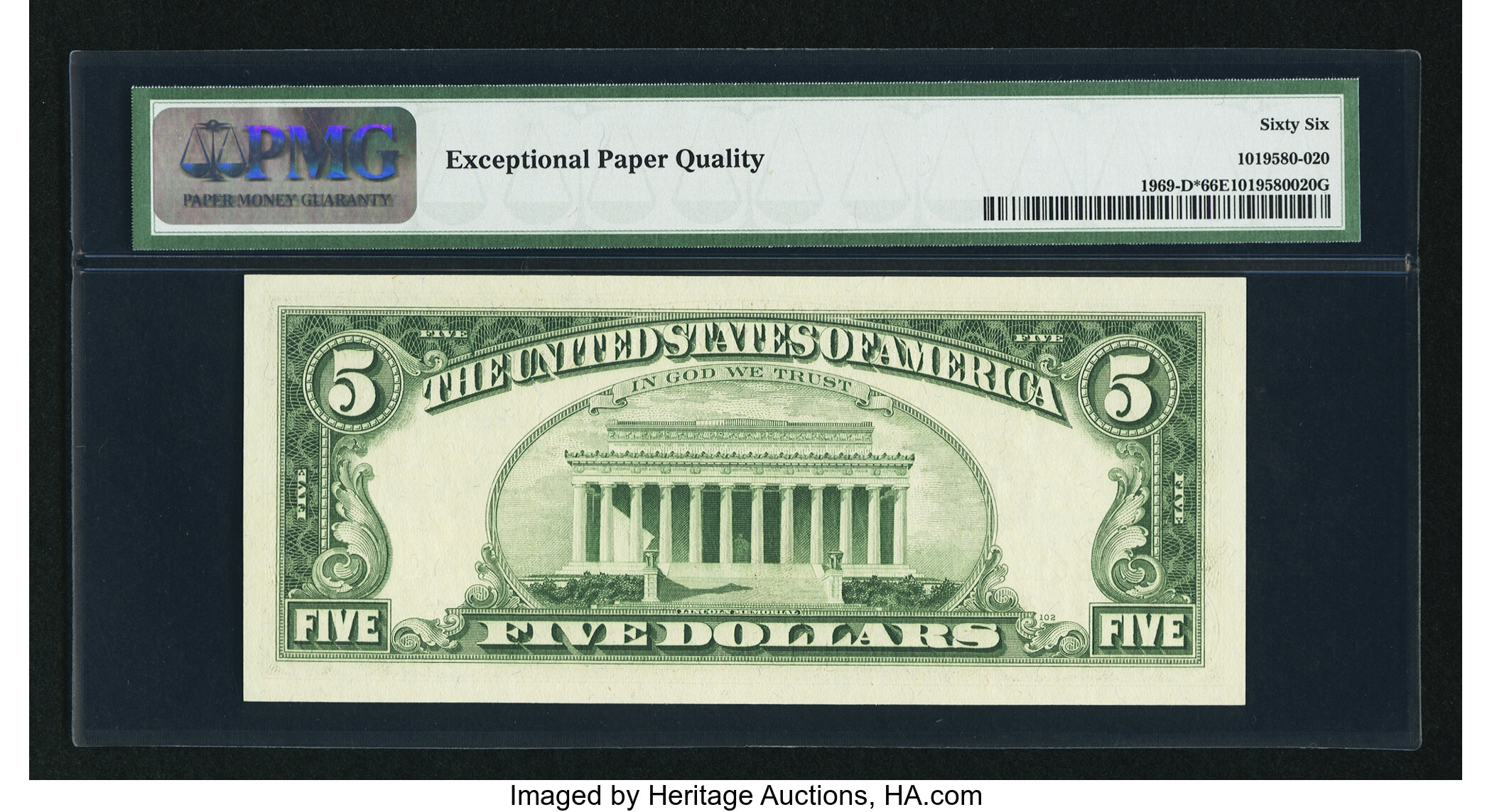 image for: Fr. 1969-D* $5 1969 Federal Reserve Star Note. PMG Gem Uncirculated 66 EPQ....