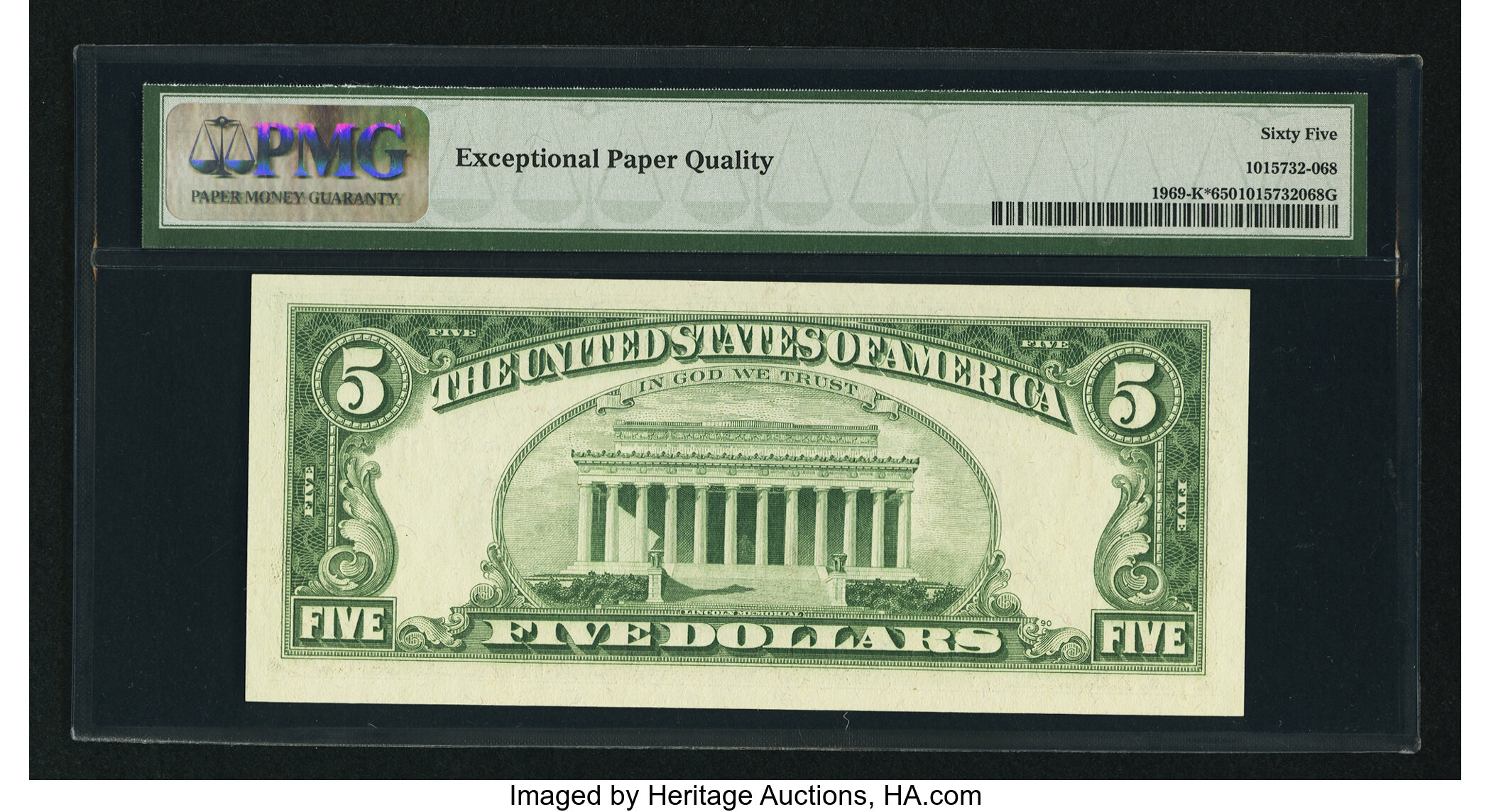 image for: Fr. 1969-K* $5 1969 Federal Reserve Star Note. PMG Gem Uncirculated 65 EPQ....