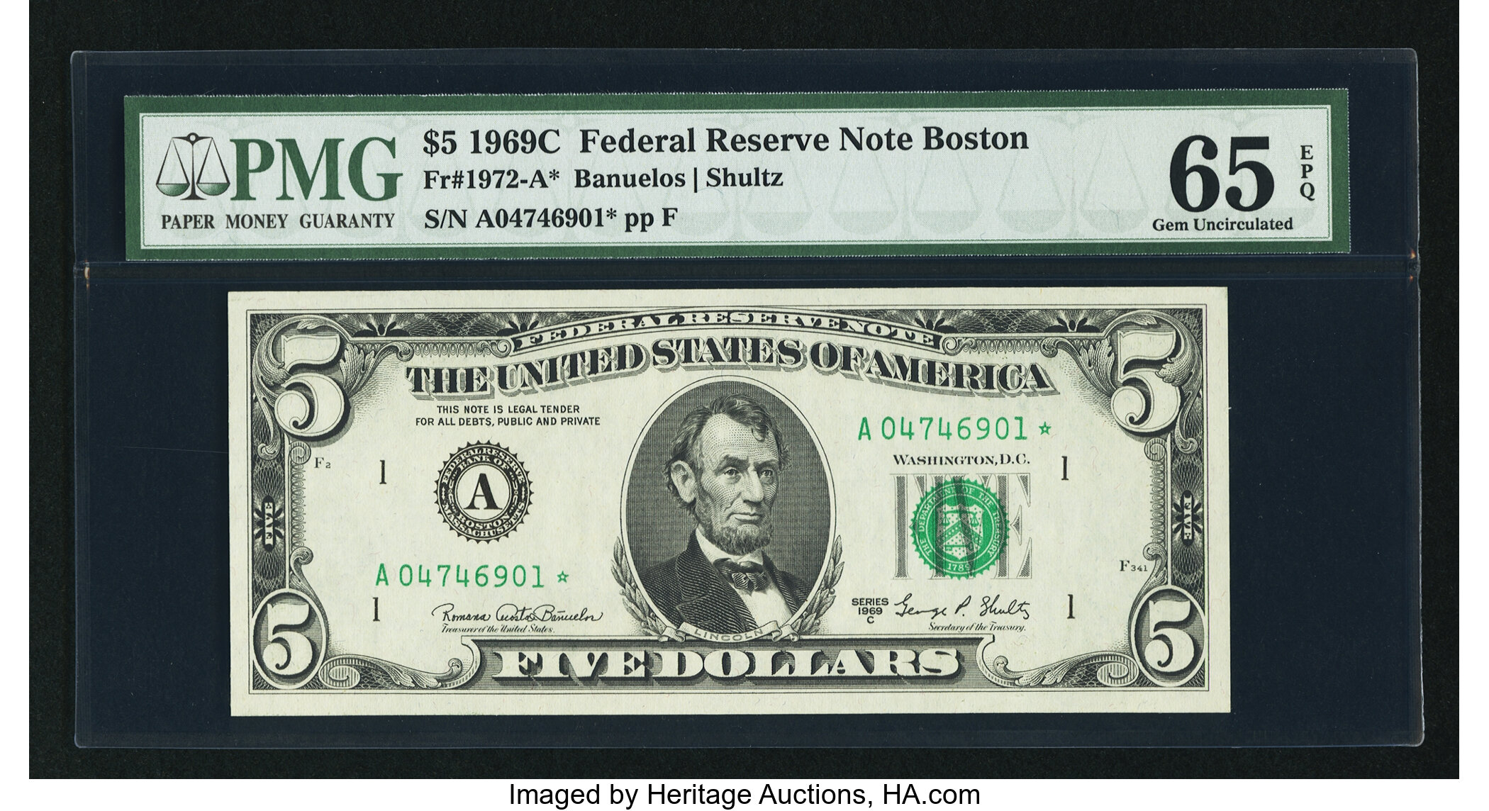 image for: Fr. 1972-A* $5 1969C Federal Reserve Star Note. PMG Gem Uncirculated 65 EPQ....