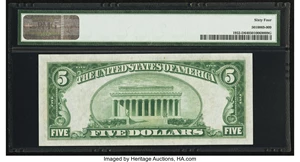image for: Fr. 1952-D $5 1928B Dark Green Seal Federal Reserve Note. PMG Choice Uncirculated 64....