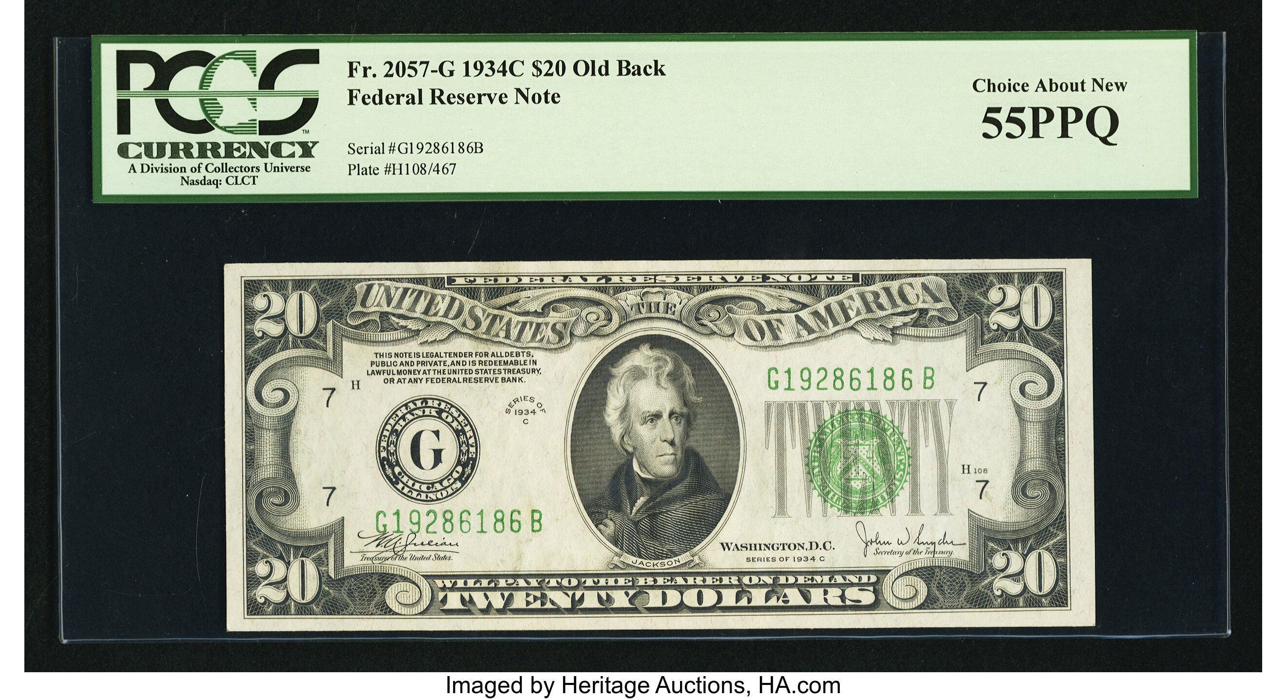 image for: Fr. 2057-G $20 1934C Old Back Federal Reserve Note. PCGS Choice About New 55PPQ....