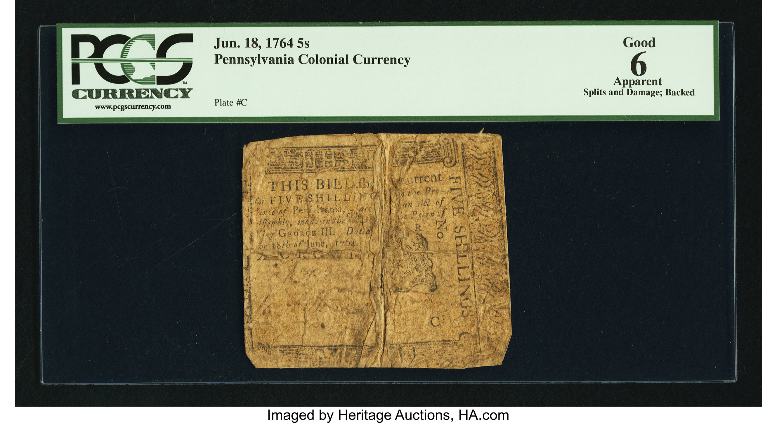 image for: Pennsylvania June 18, 1764 5s PCGS Apparent Good 06....
