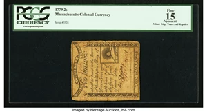 image for: Massachusetts 1779 2s PCGS Apparent Fine 15....
