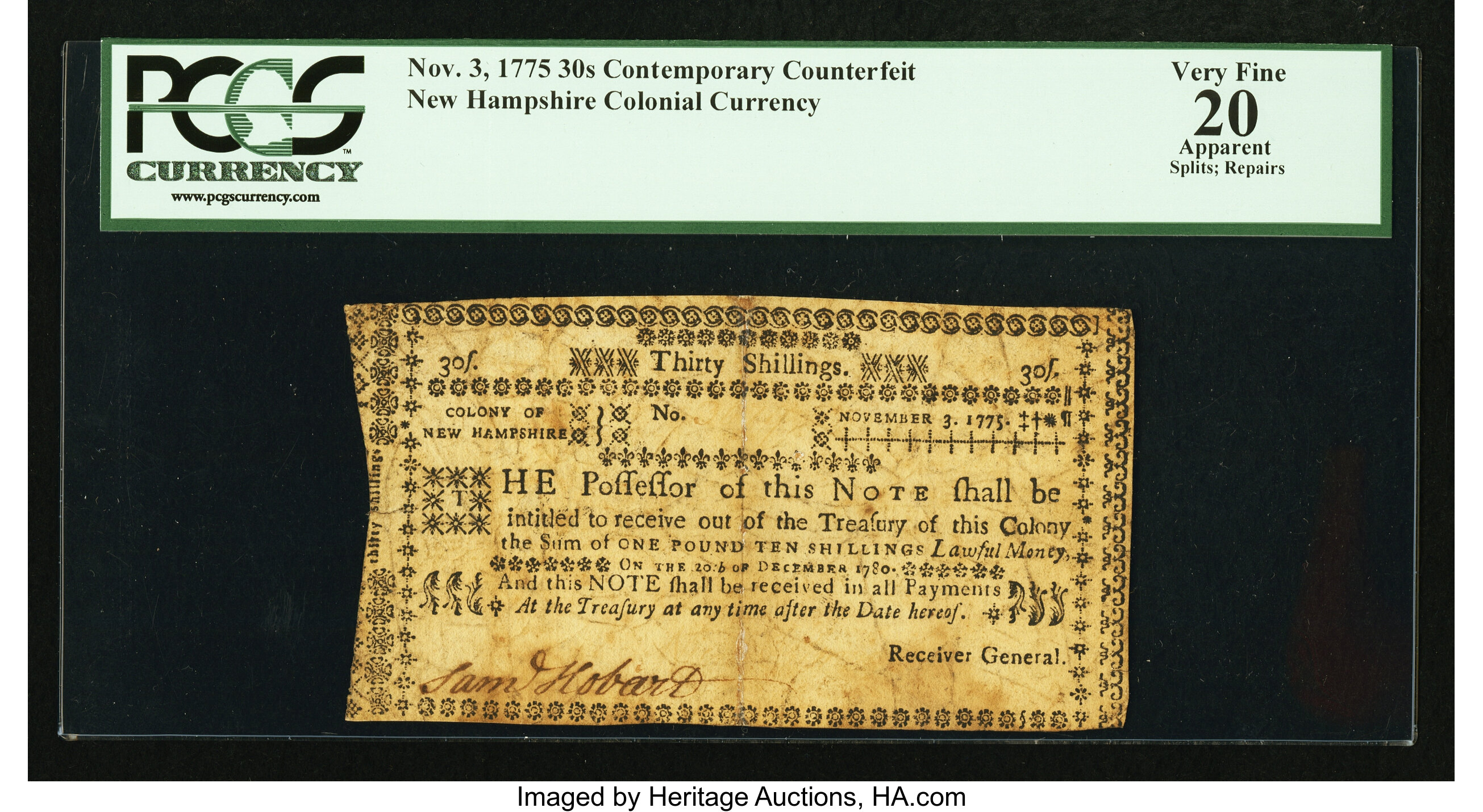 image for: New Hampshire November 3, 1775 30s Counterfeit PCGS Apparent Very Fine 20....