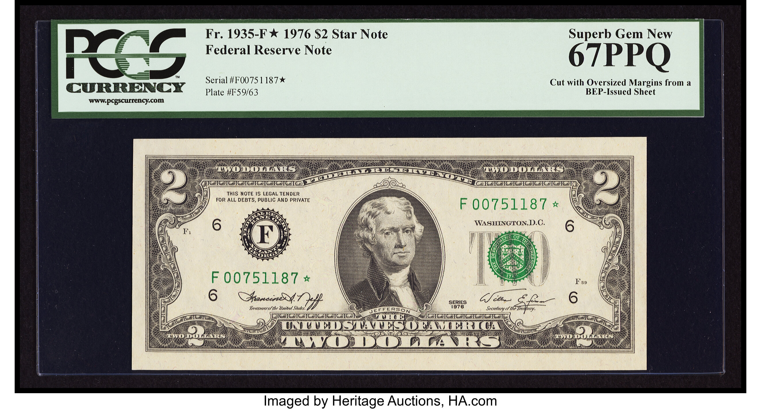 image for: Fr. 1935-F* $2 1976 Federal Reserve Star Note. PCGS Superb Gem New 67PPQ....