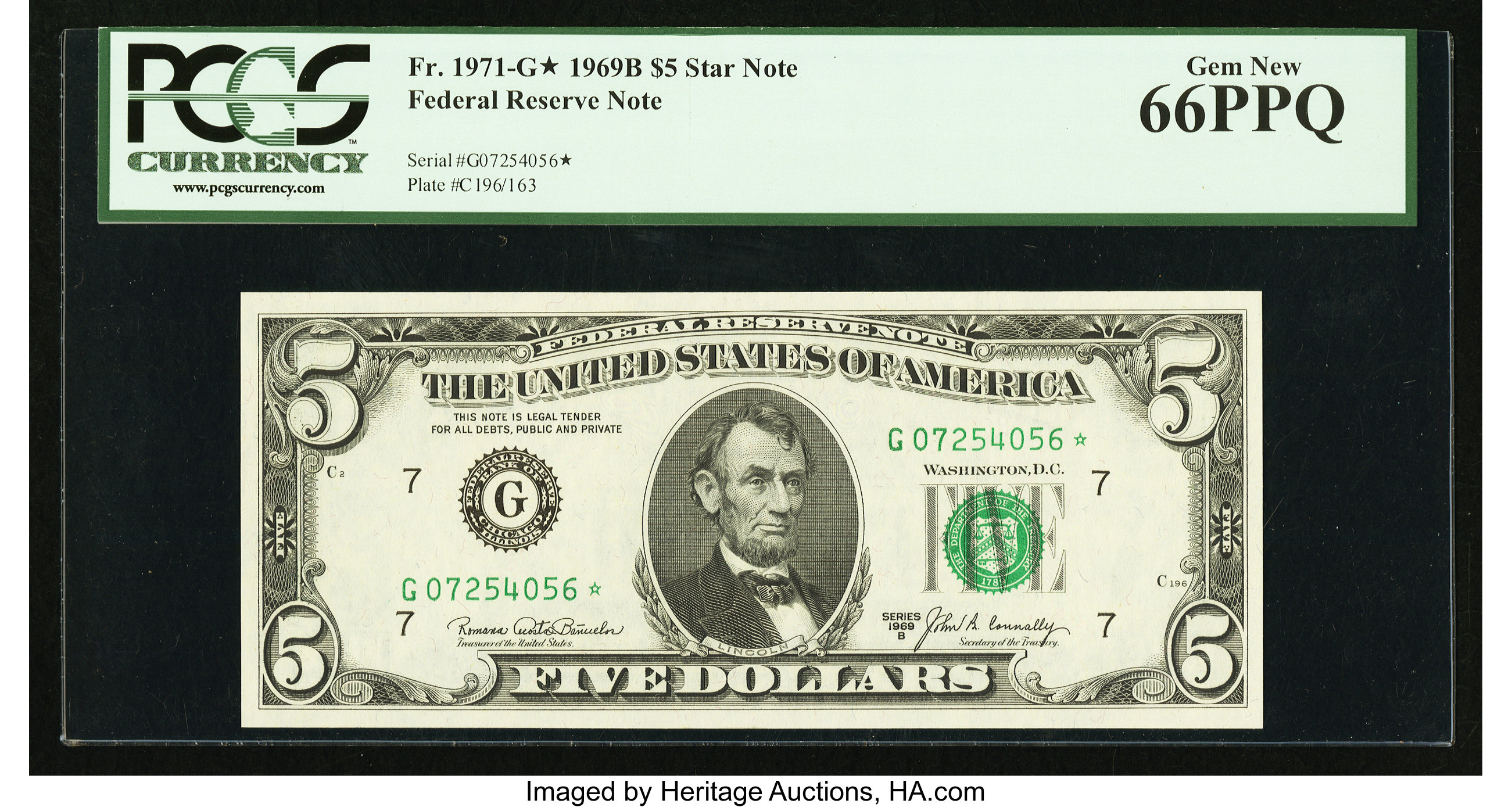 image for: Fr. 1971-G* $5 1969B Federal Reserve Note. PCGS Gem New 66PPQ....
