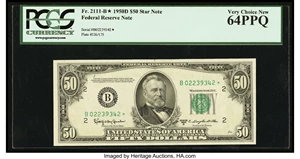 image for: Fr. 2111-B* $50 1950D Federal Reserve Note. PCGS Very Choice New 64PPQ....