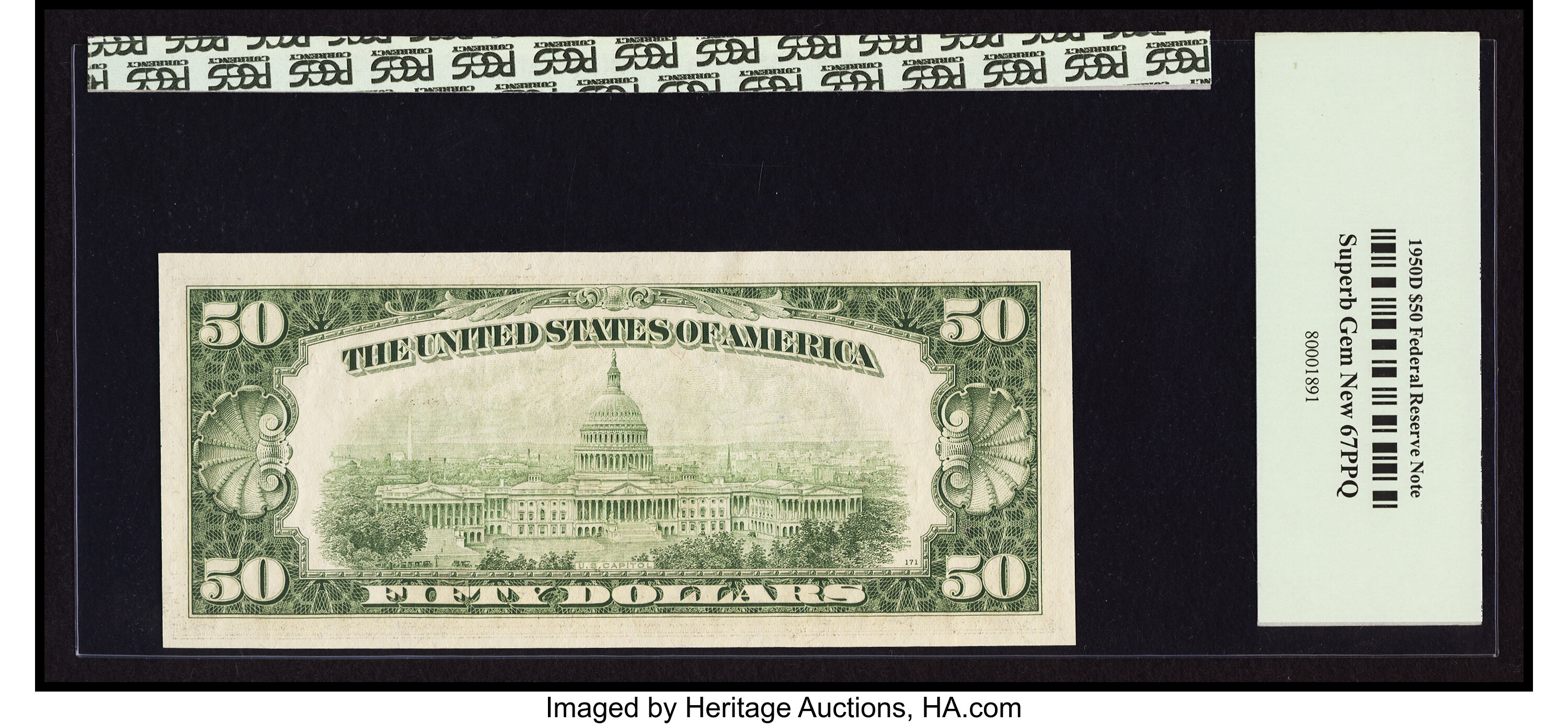 image for: Fr. 2111-H $50 1950D Federal Reserve Note. PCGS Superb Gem New 67PPQ....