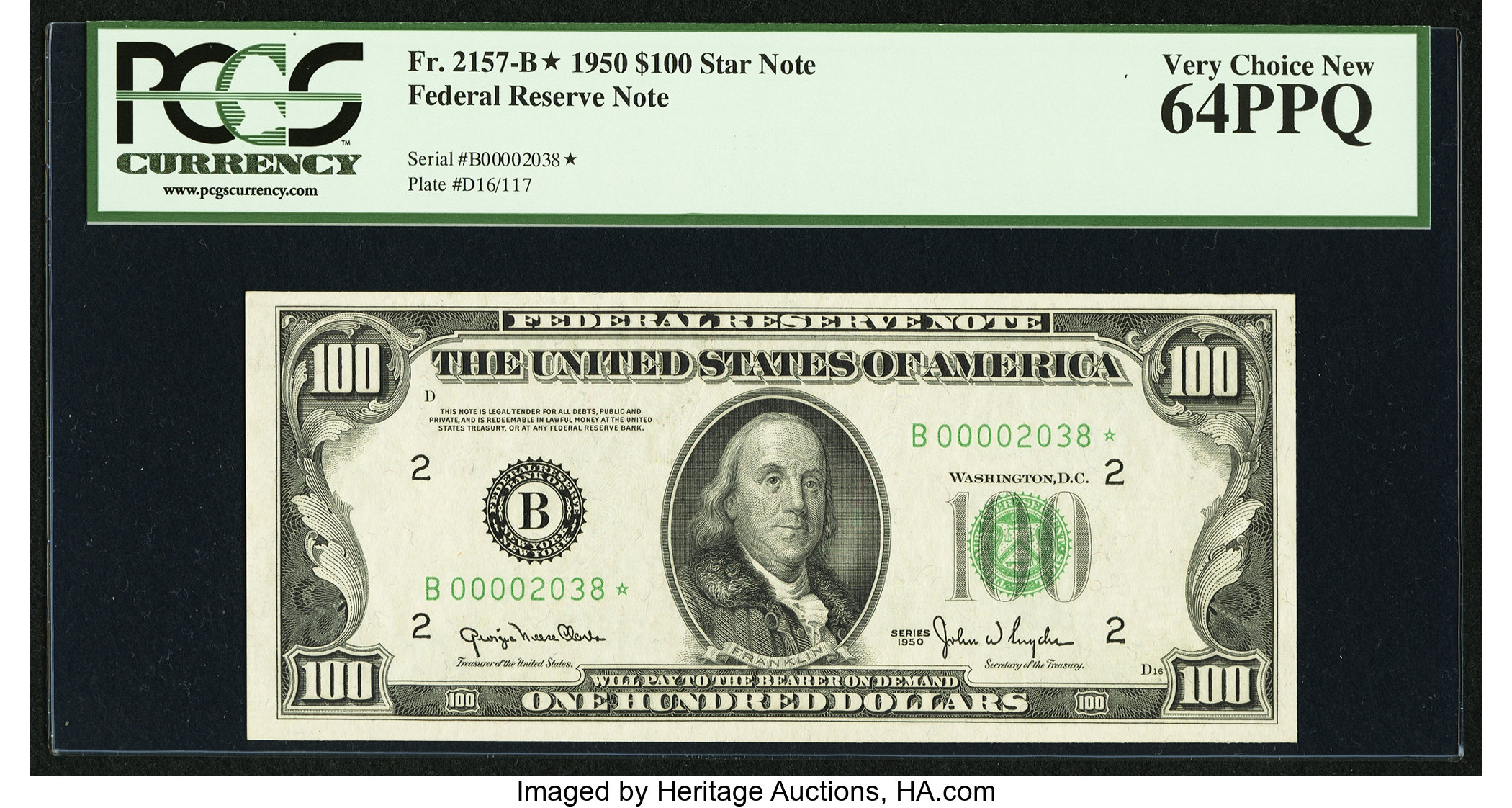 image for: Fr. 2157-B* $100 1950 Federal Reserve Note. PCGS Very Choice New 64PPQ....