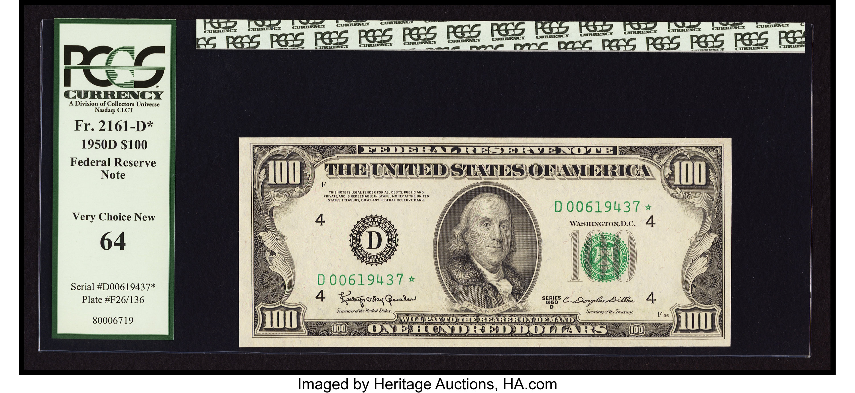 image for: Fr. 2161-D* $100 1950D Federal Reserve Note. PCGS Very Choice New 64....