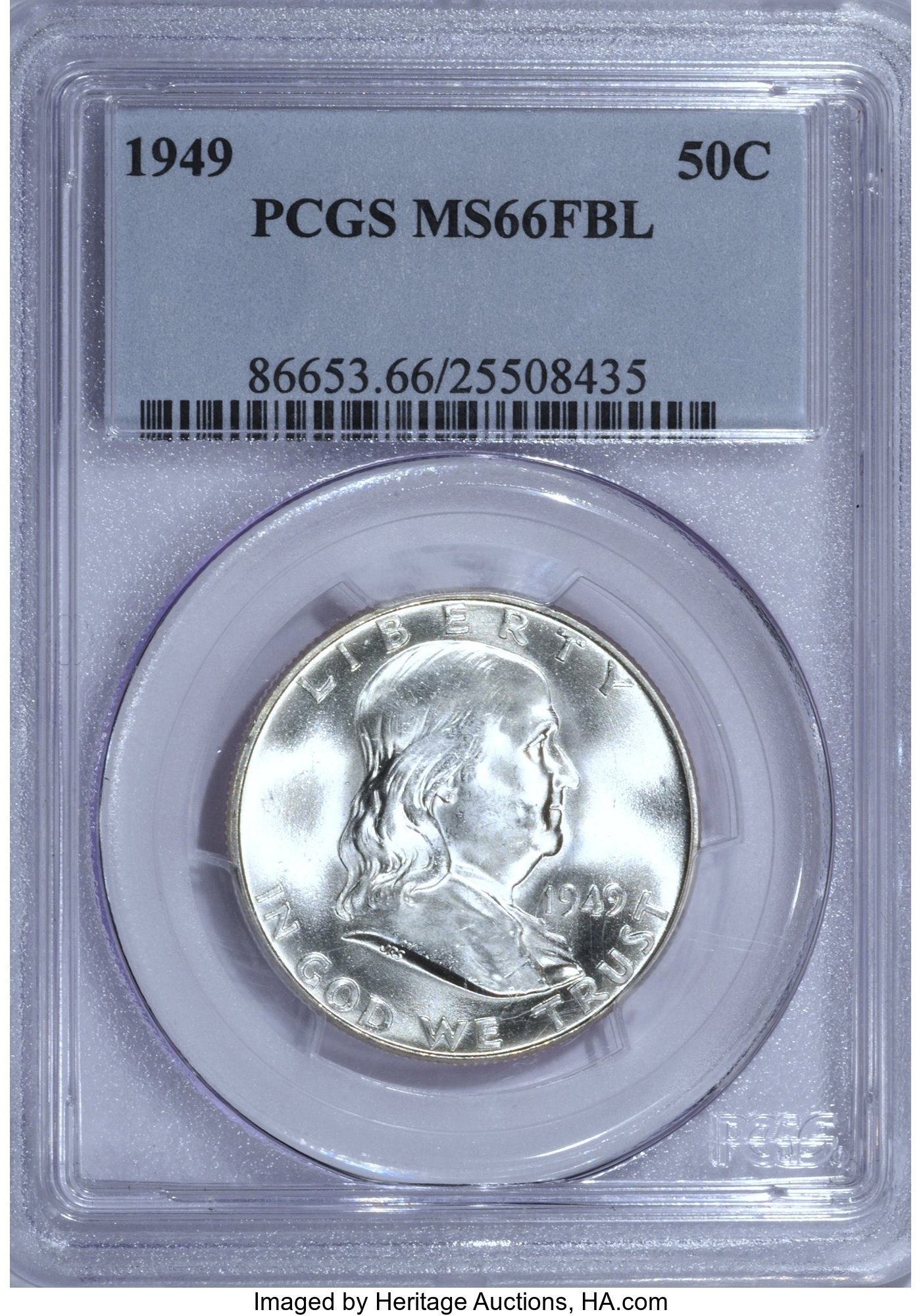 image for: 1949 50C MS66 Full Bell Lines PCGS. PCGS Population (177/0). NGC Census: (47/1).  Numismedia Wsl. Price for problem free NG...
