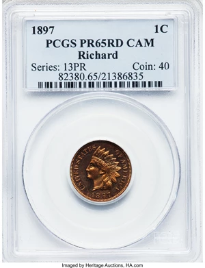 image for: 1897 1C PR65 Red Cameo PCGS....