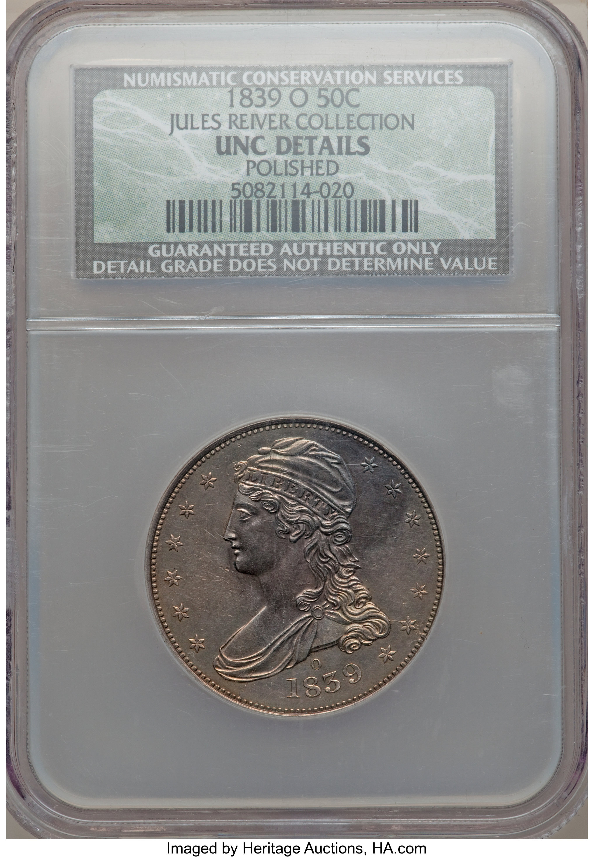 1839-O 50C -- Polished -- NCS. Unc. Details. GR-5, High R.4. ...