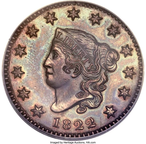 image for: 1822 1C PR62 Brown PCGS. N-10, R.7 as a Proof....