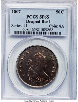 image for: 1807 50C Specimen MS65 PCGS. O-109, unique as a specimen strike....