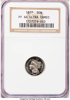 image for: 1877 3CN Three Cent Nickel PR66 Ultra Cameo NGC....