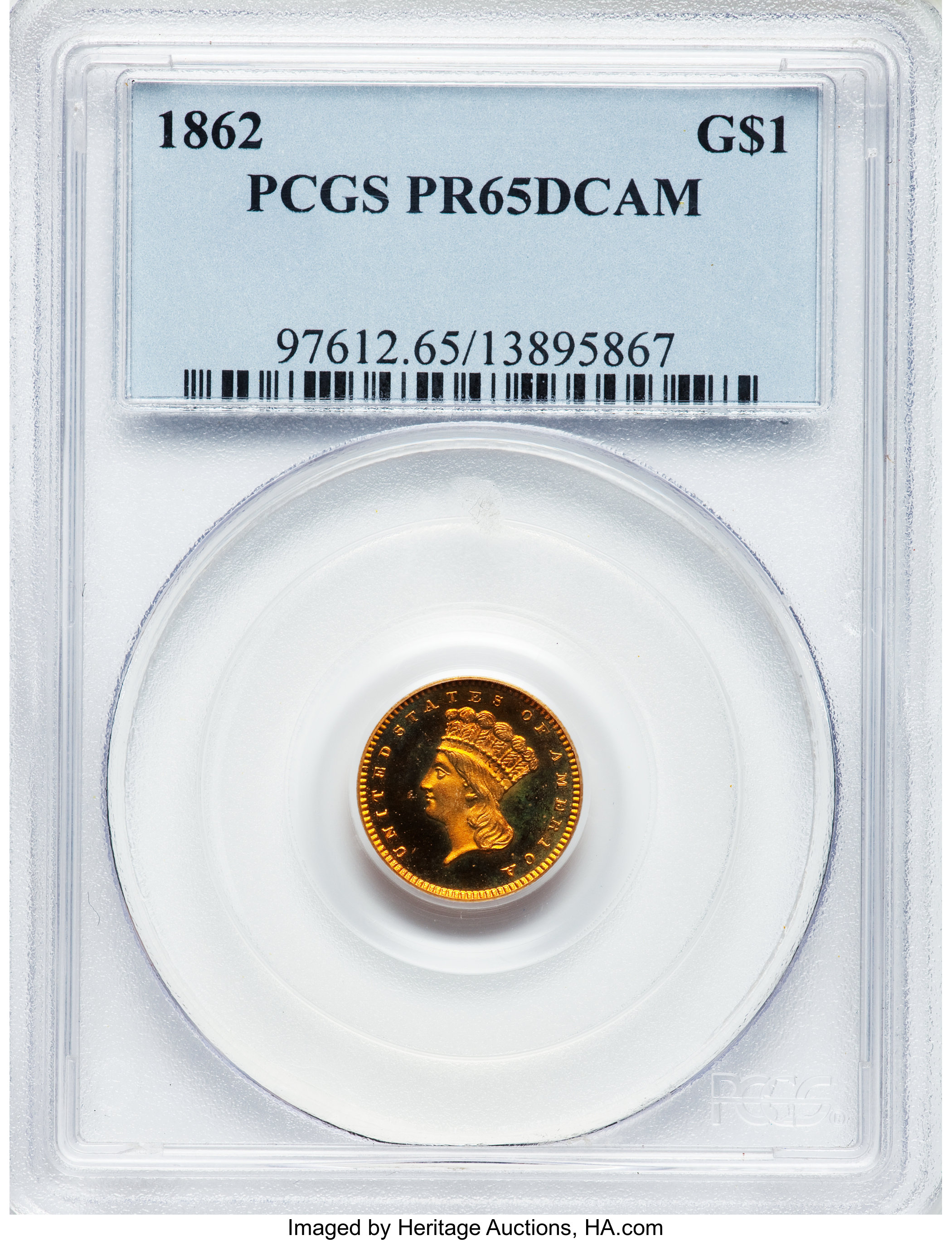 image for: 1862 G$1 PR65 Deep Cameo PCGS....