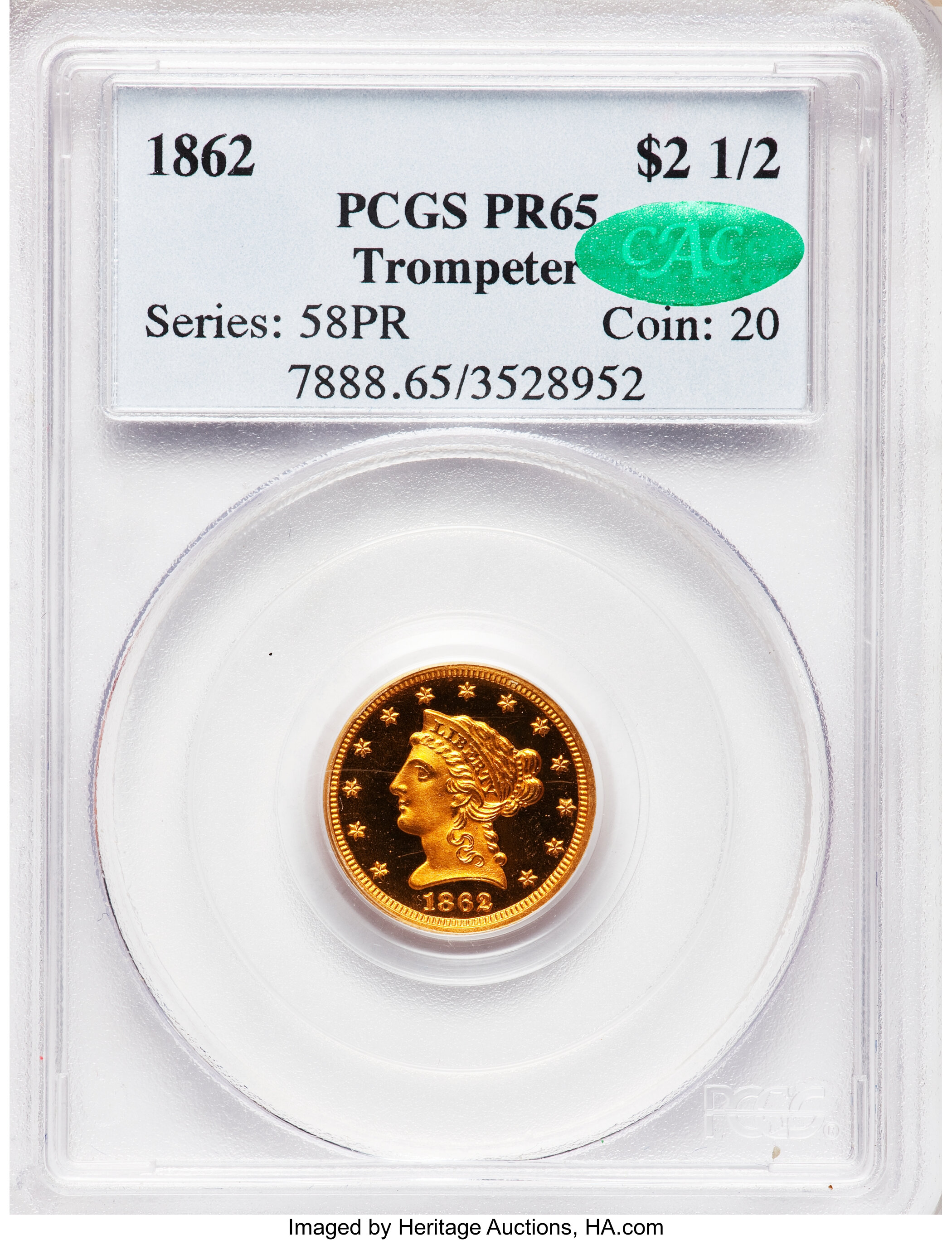 image for: 1862 $2 1/2 PR65 PCGS. CAC....