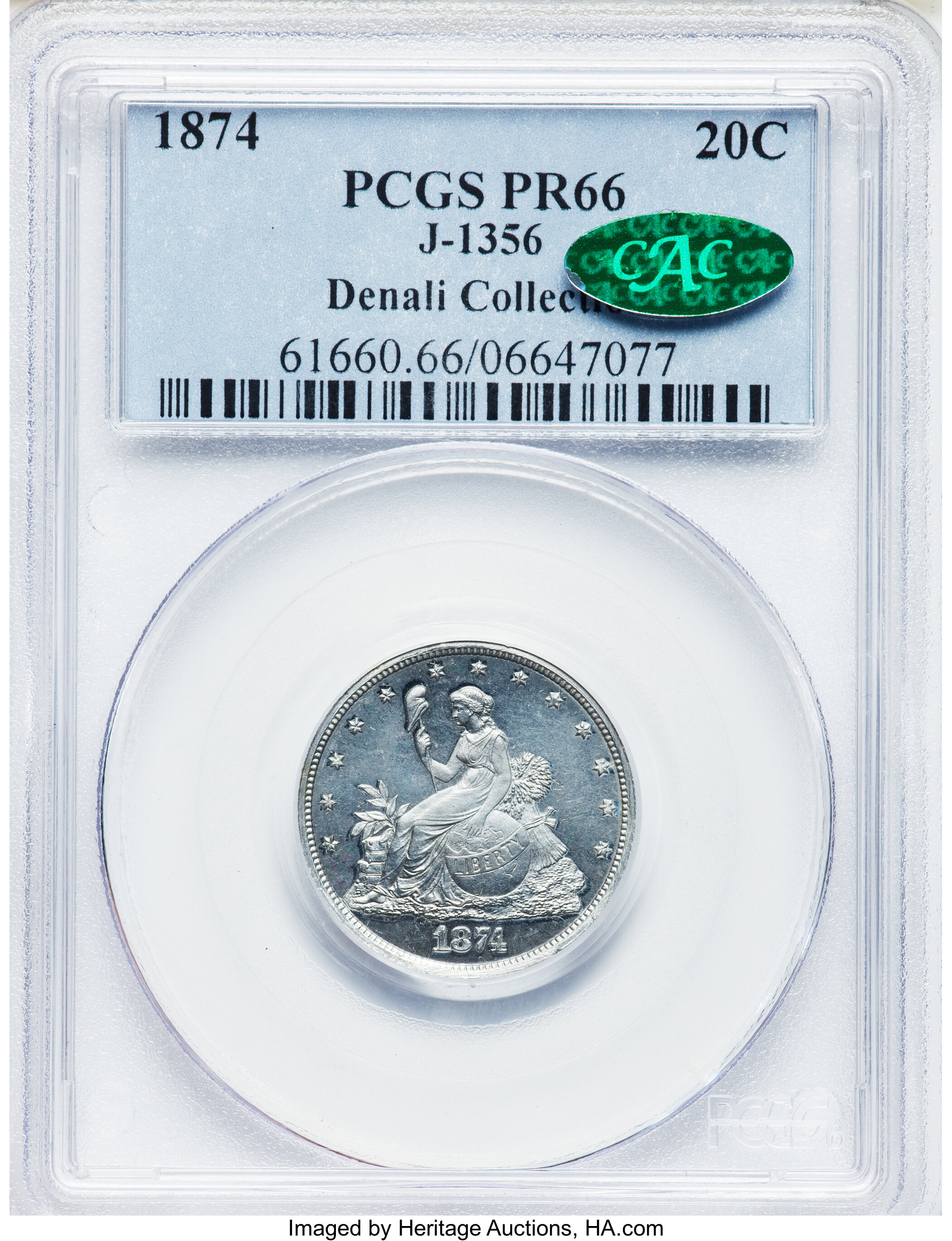 image for: 1874 20C Twenty Cents, Judd-1356, Pollock-1500, High R.7, PR66 PCGS. CAC....