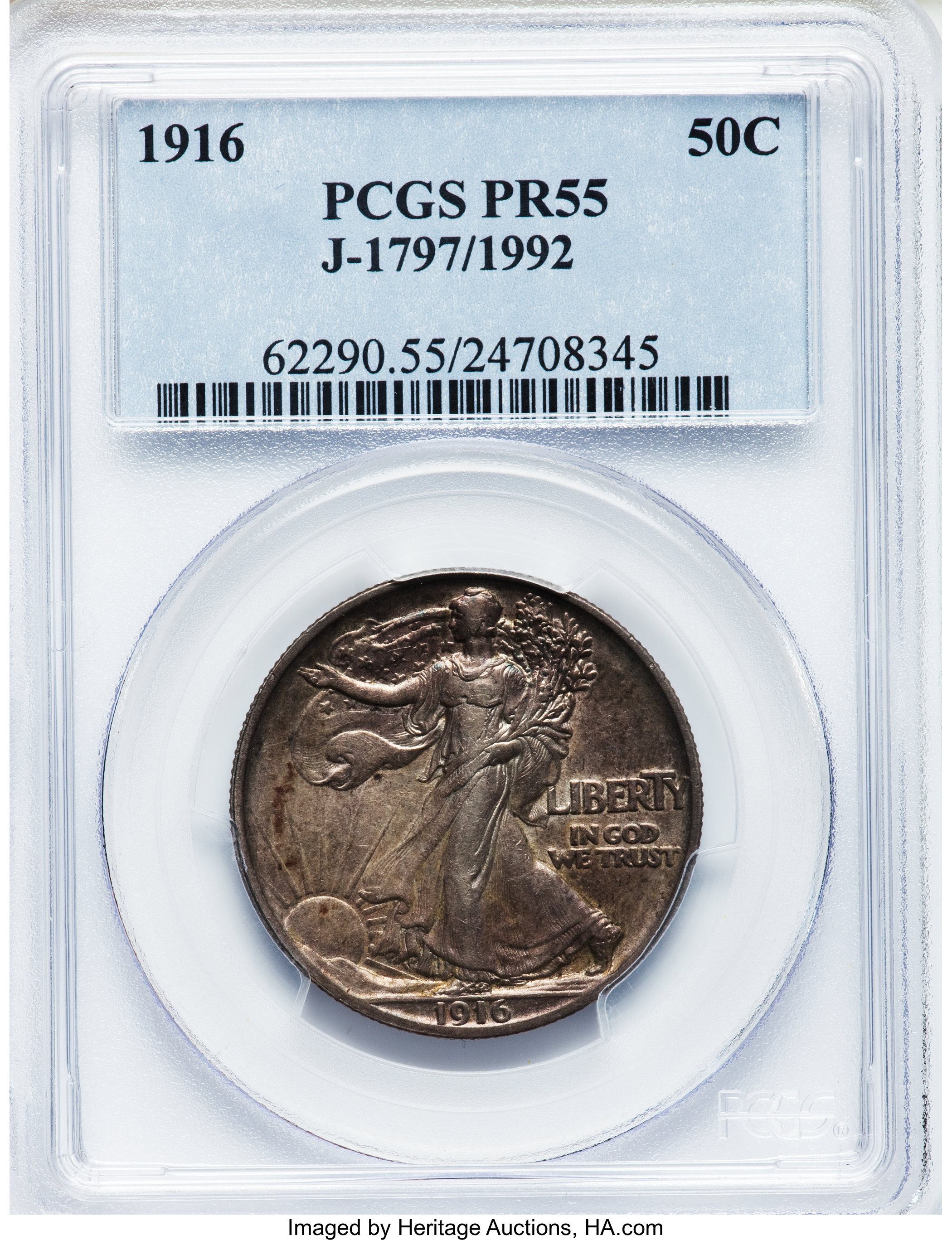 image for: 1916 50C Walking Liberty Half Dollar, Judd-1992, formerly Judd-1797, Pollock-2053, Low R.7, PR55 PCGS....