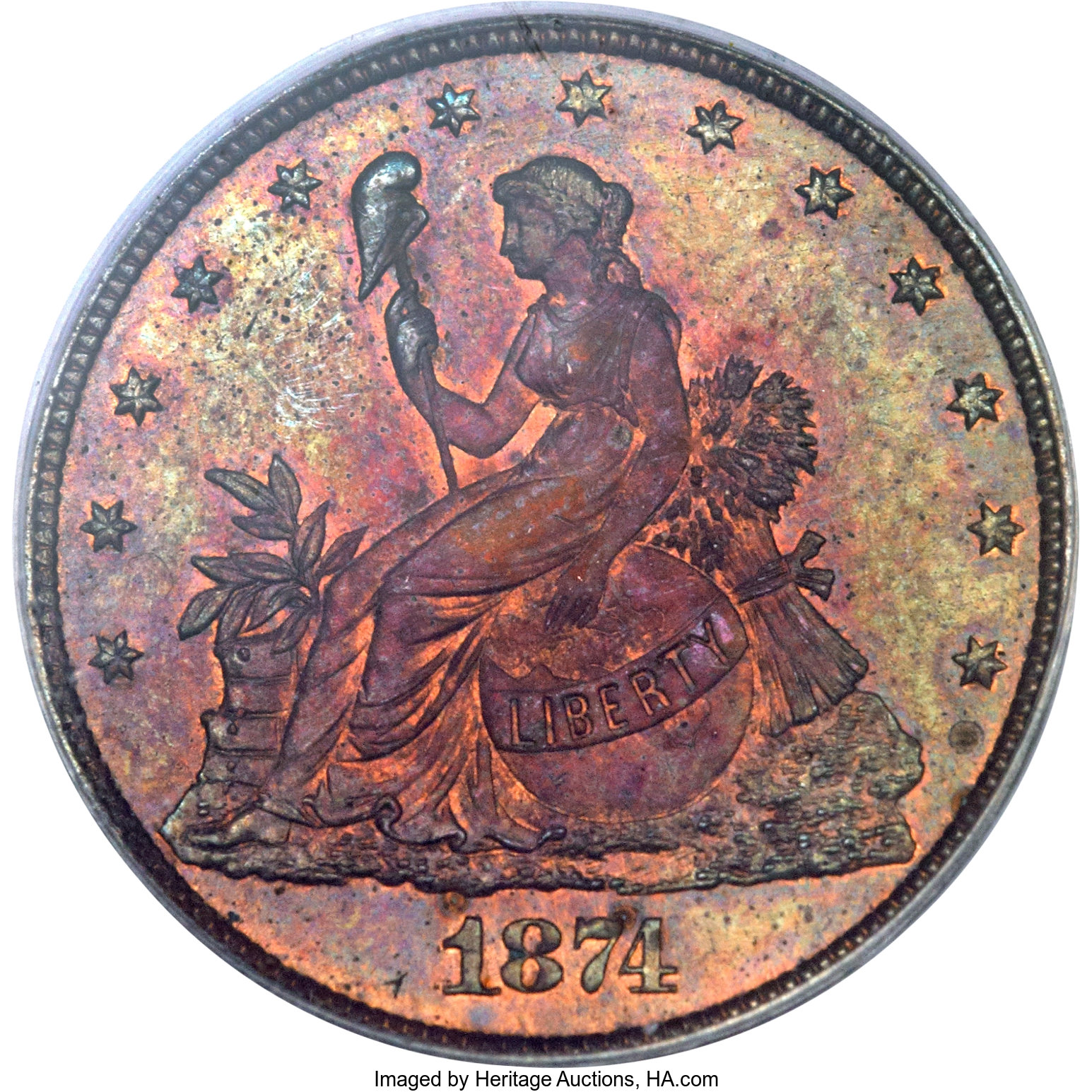 image for: 1874 20C Twenty Cents, Judd-1355, Pollock-1499, R.6, PR64 Red and Brown PCGS....