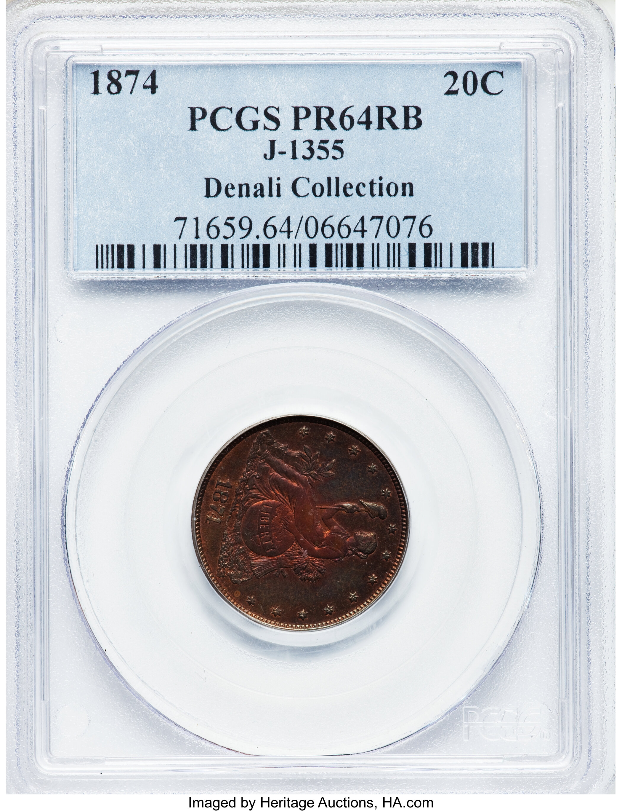 image for: 1874 20C Twenty Cents, Judd-1355, Pollock-1499, R.6, PR64 Red and Brown PCGS....