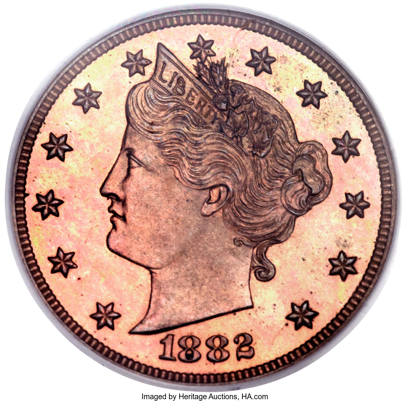 image for: 1882 5C Liberty Head Five Cents, Judd-1691, Pollock-1893, R.6, PR64 Red and Brown PCGS....