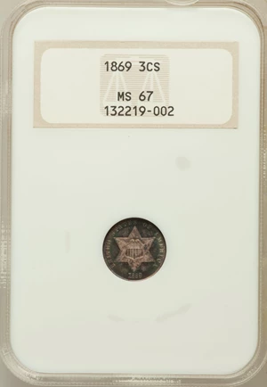 image for: 1869 3CS MS67 NGC....