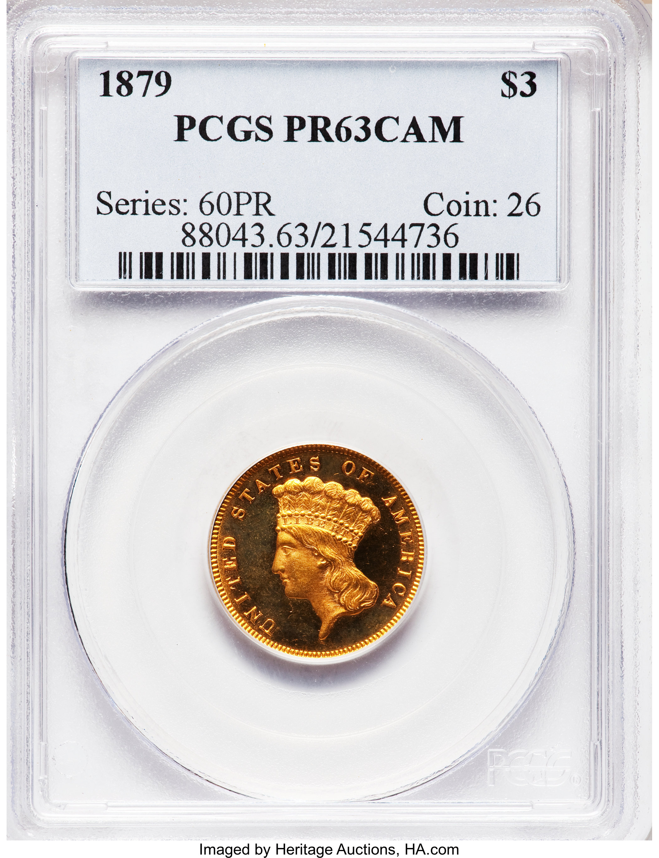 image for: 1879 $3 PR63 Cameo PCGS....
