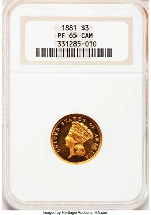 image for: 1881 $3 PR65 Cameo NGC....