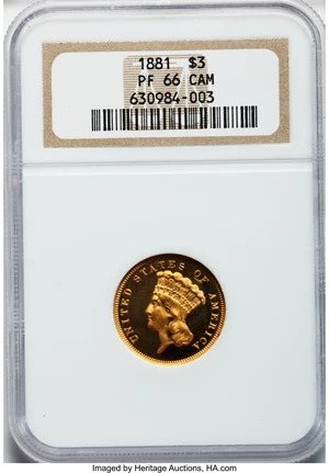 image for: 1881 $3 PR66 Cameo NGC....