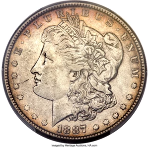 image for: 1887 $1 Partial E Reverse AU53 PCGS. VAM-1B, R.6....
