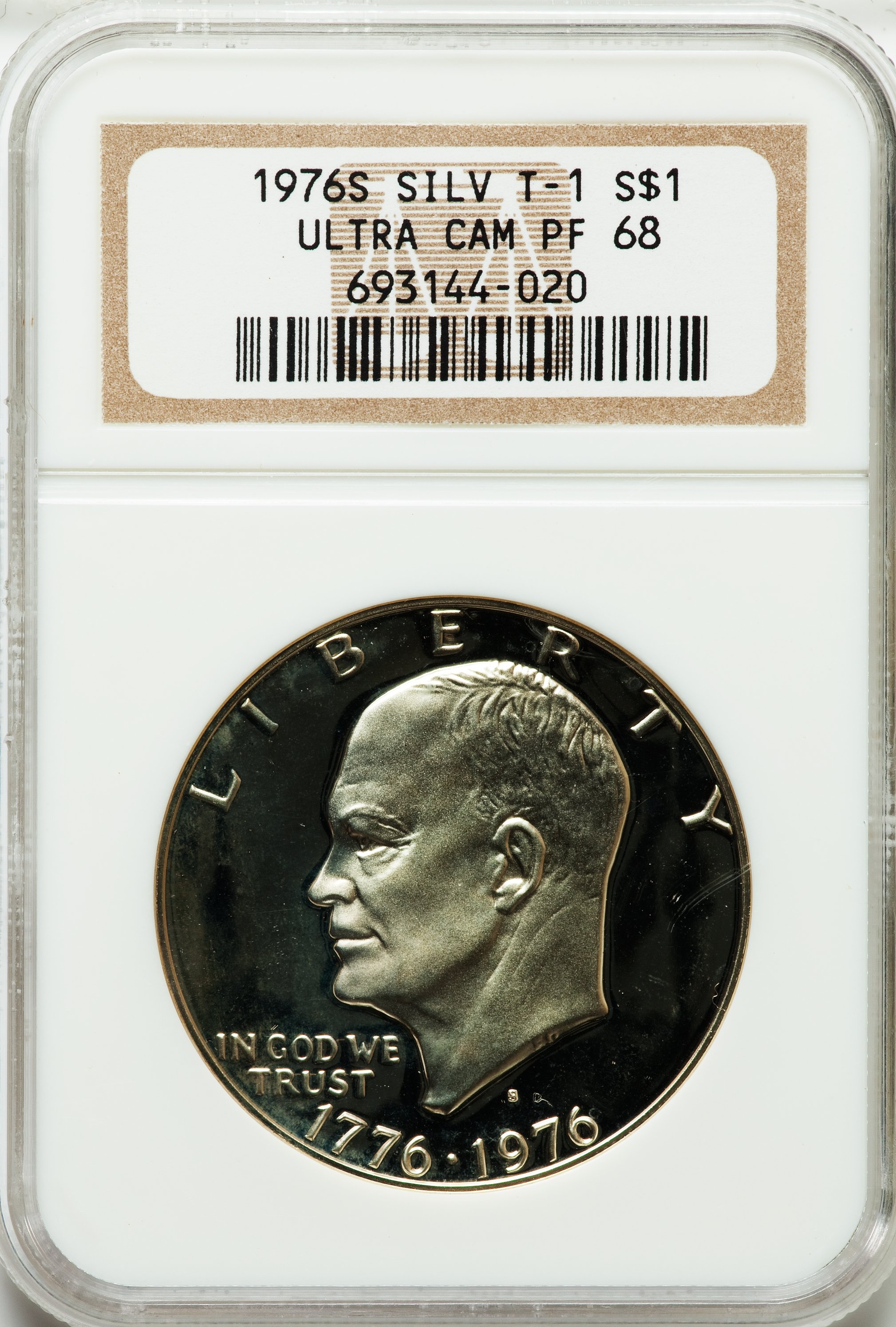 1976-S $1 Silver, Type One PR68 Ultra Cameo NGC. NGC Census: (1846/1648). PCGS Population (769/20218). Numismedia Wsl. Pri...