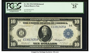image for: Fr. 922 $10 1914 Federal Reserve Note PCGS Very Fine 25....
