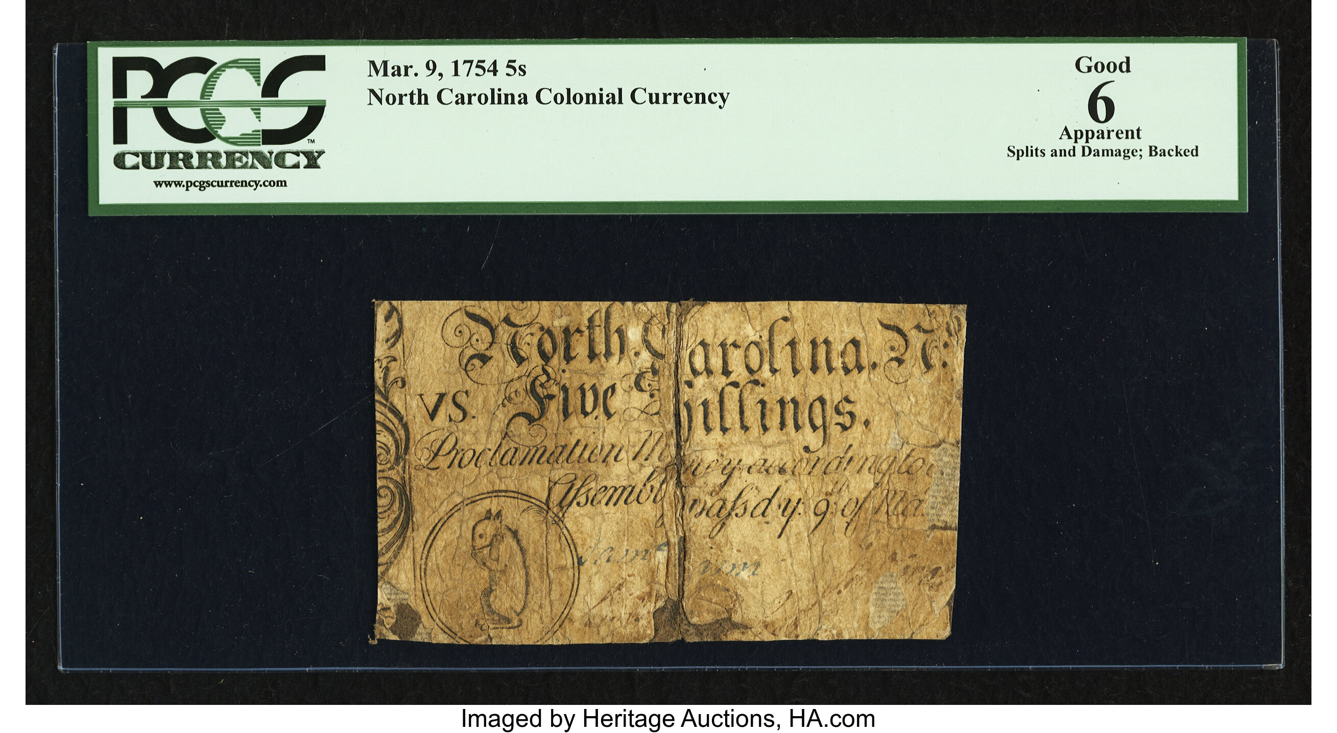 image for: North Carolina March 9, 1754 5s PCGS Apparent Good 06....