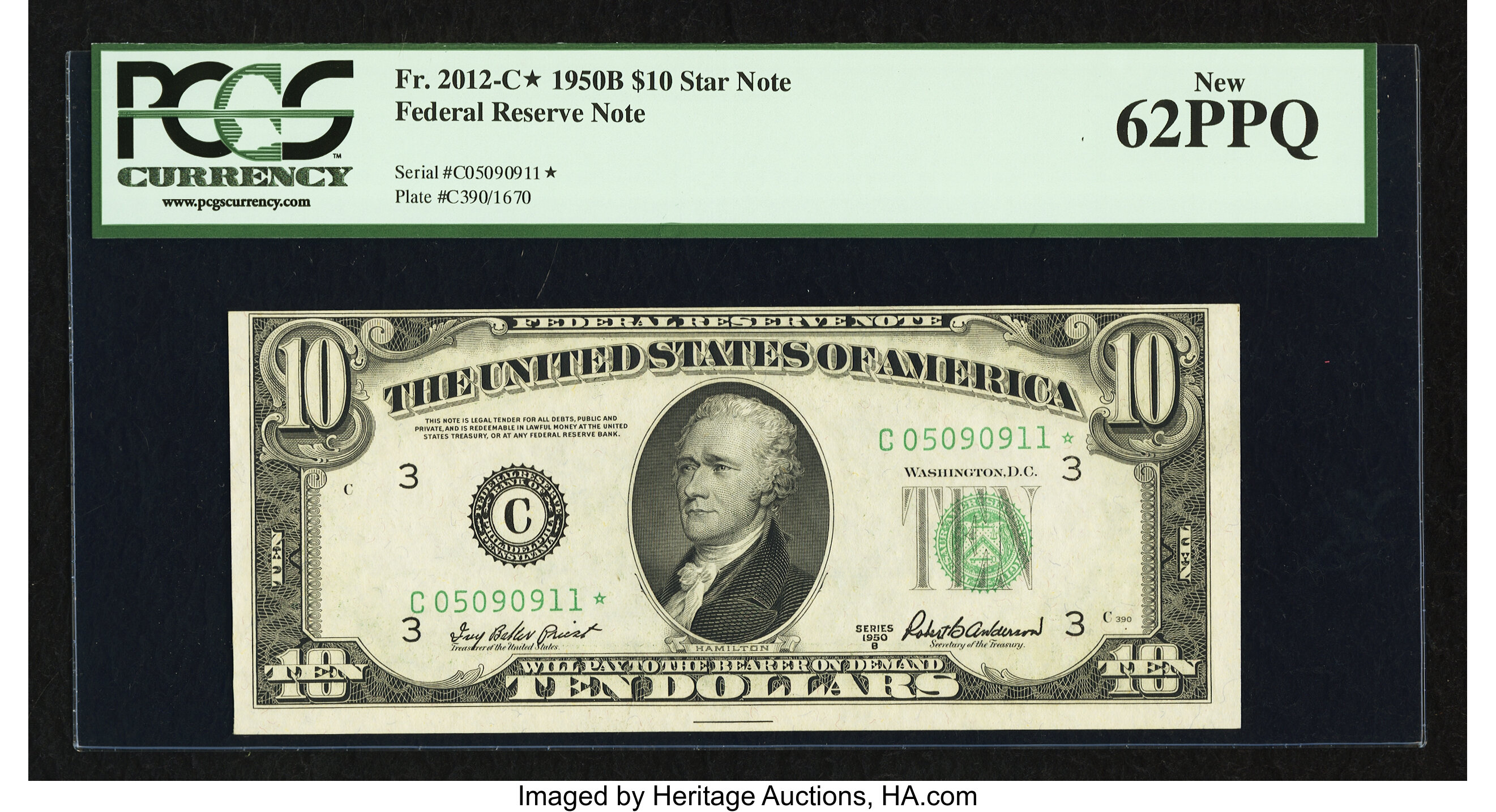 image for: Fr. 2012-C* $10 1950B Federal Reserve Note. PCGS New 62PPQ....